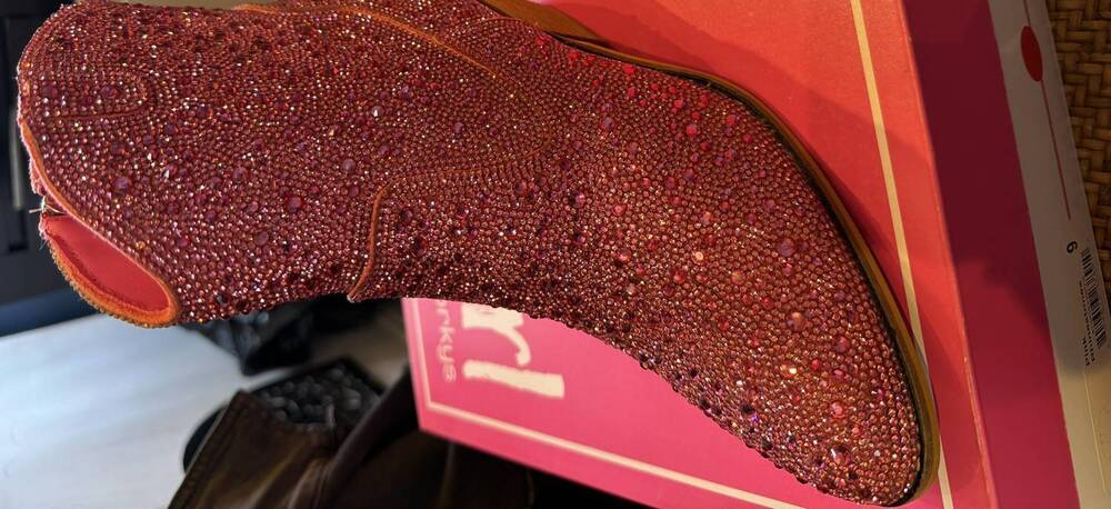 NEW CORKYS FOOTWEAR women's shine bright boots in pink rhinestone